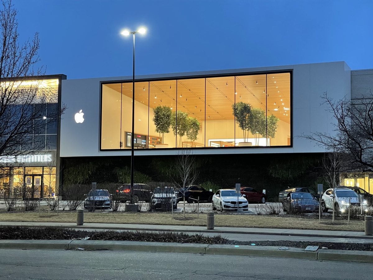 Apple Store glowing at dusk