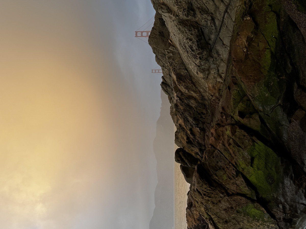 Golden Gate Bridge through coastal fog