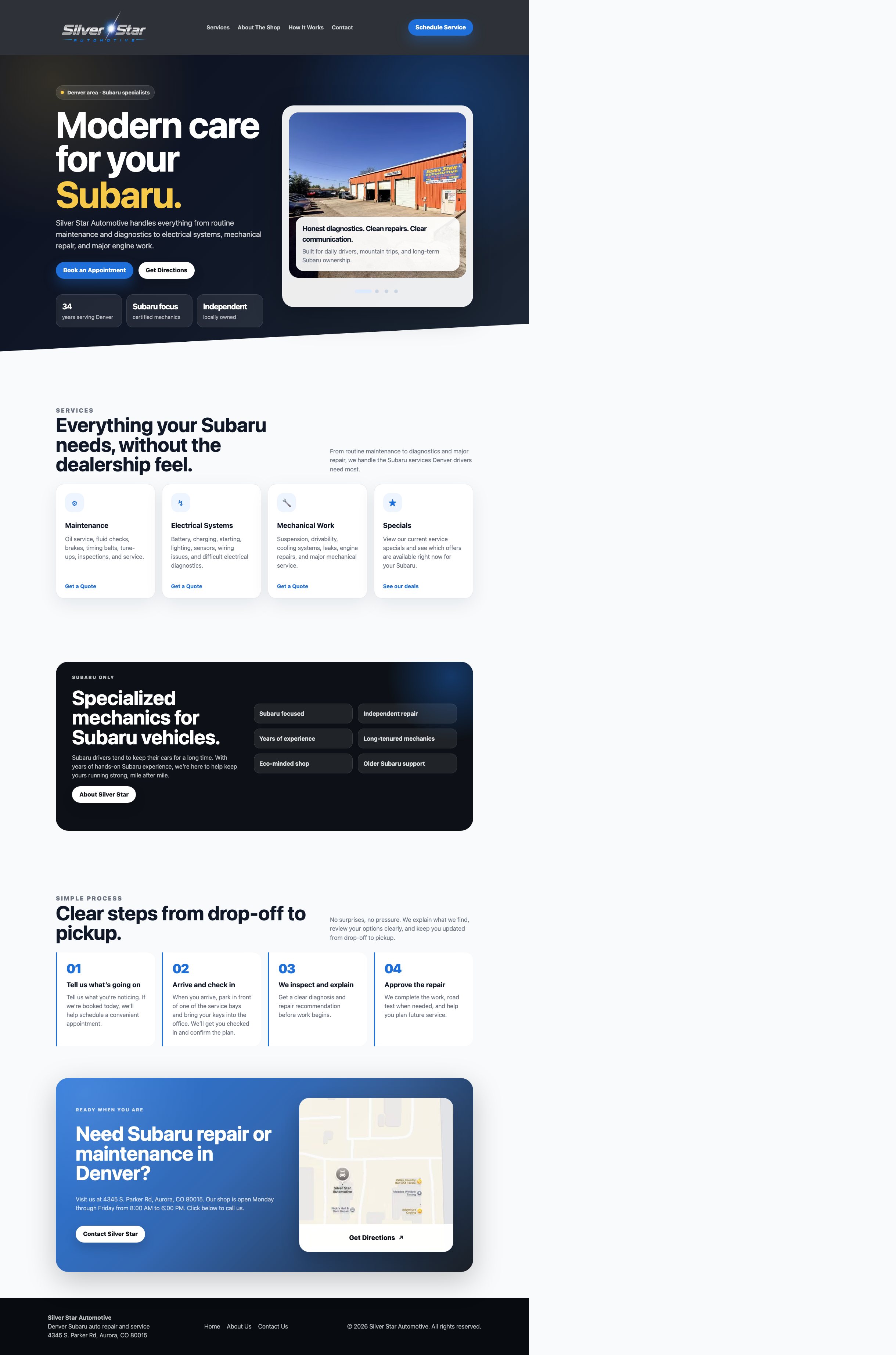 Full-page view of the redesigned Silver Star Automotive website